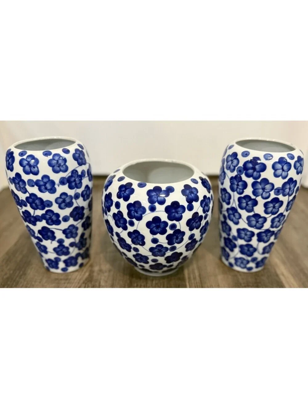 Vintage Pier 1 Blue and White Floral Flower Vase Planter Lot Of 3